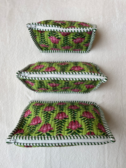 Green Lotus floral Pyramid – Utility Pouch Pack of 3