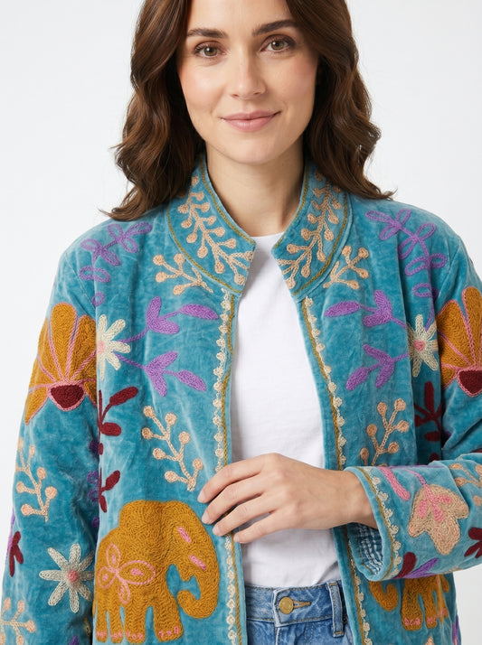 Women's Timeless 1047 Suzani Reversible Velvet Jacket – Artistic Embroidered Statement Jacket