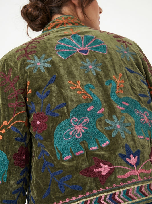 Women's Fresh Soul 1053 Suzani Reversible Velvet Jacket – Artistic Embroidered Statement Jacket
