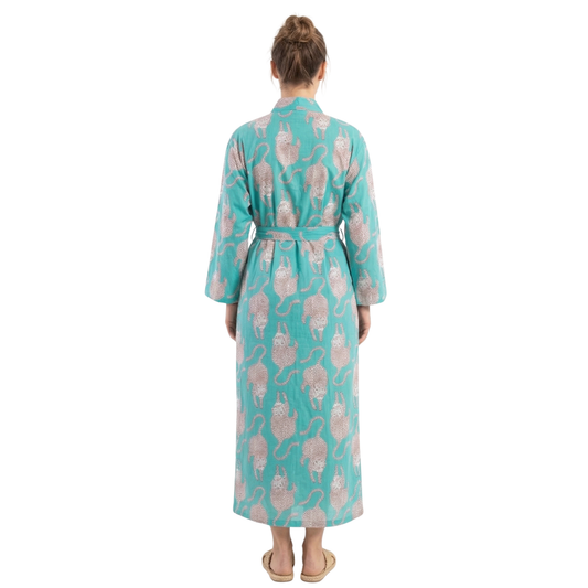 Teal Tiger Tales – Women’s Cotton Kimono