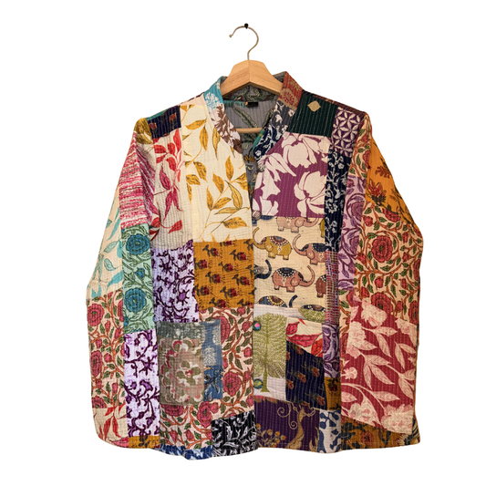 Retro Patch MC Vibes – Long Patchwork Cotton Quilted Reversible Jacket