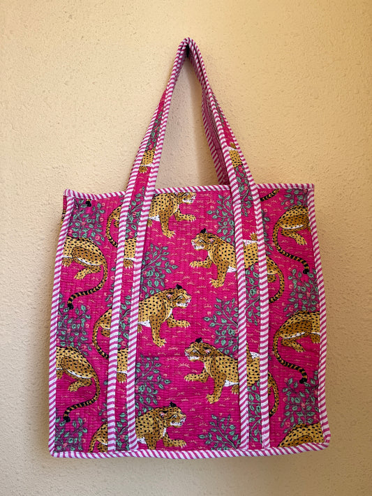 Pink leopard Quilted Mini Tote Bag 14X14