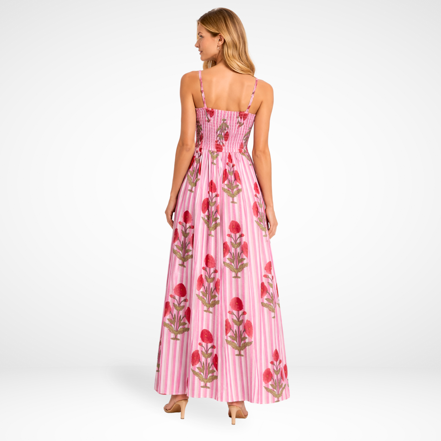 Rosé Bloom – Pink Striped Luxe Dress