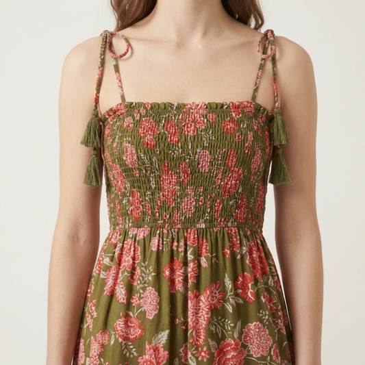 Emerald Garden – Green Floral Luxe Dress