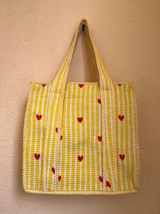 Yellow hearts – Quilted Mini Tote Bag 12X12