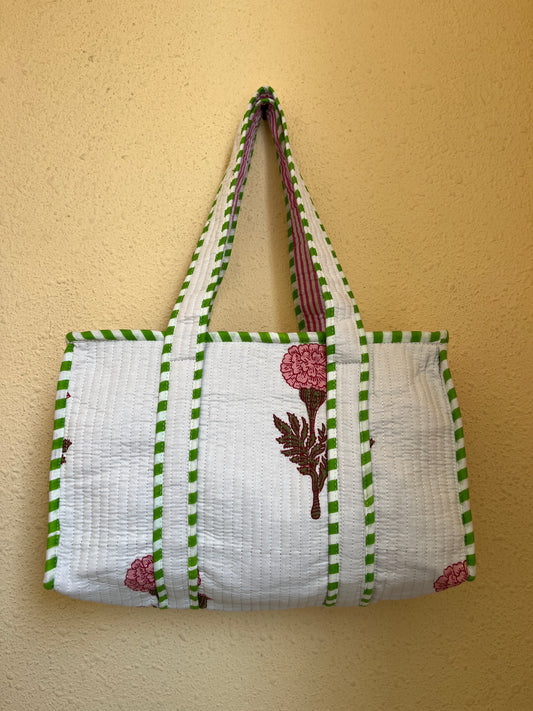 White pink floral Quilted Mini Tote Bag 10X12