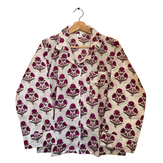 Women’s Mini Red Floral Print Cotton Night Suit Set -Elegant Two Piece Pajama Set
