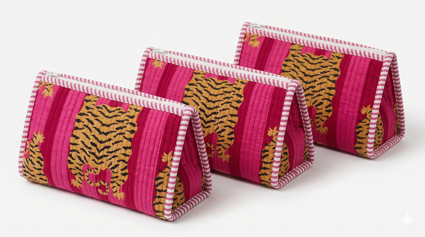 Pink Stripes Tiger Pyramid – Utility Pouch Pack of 3