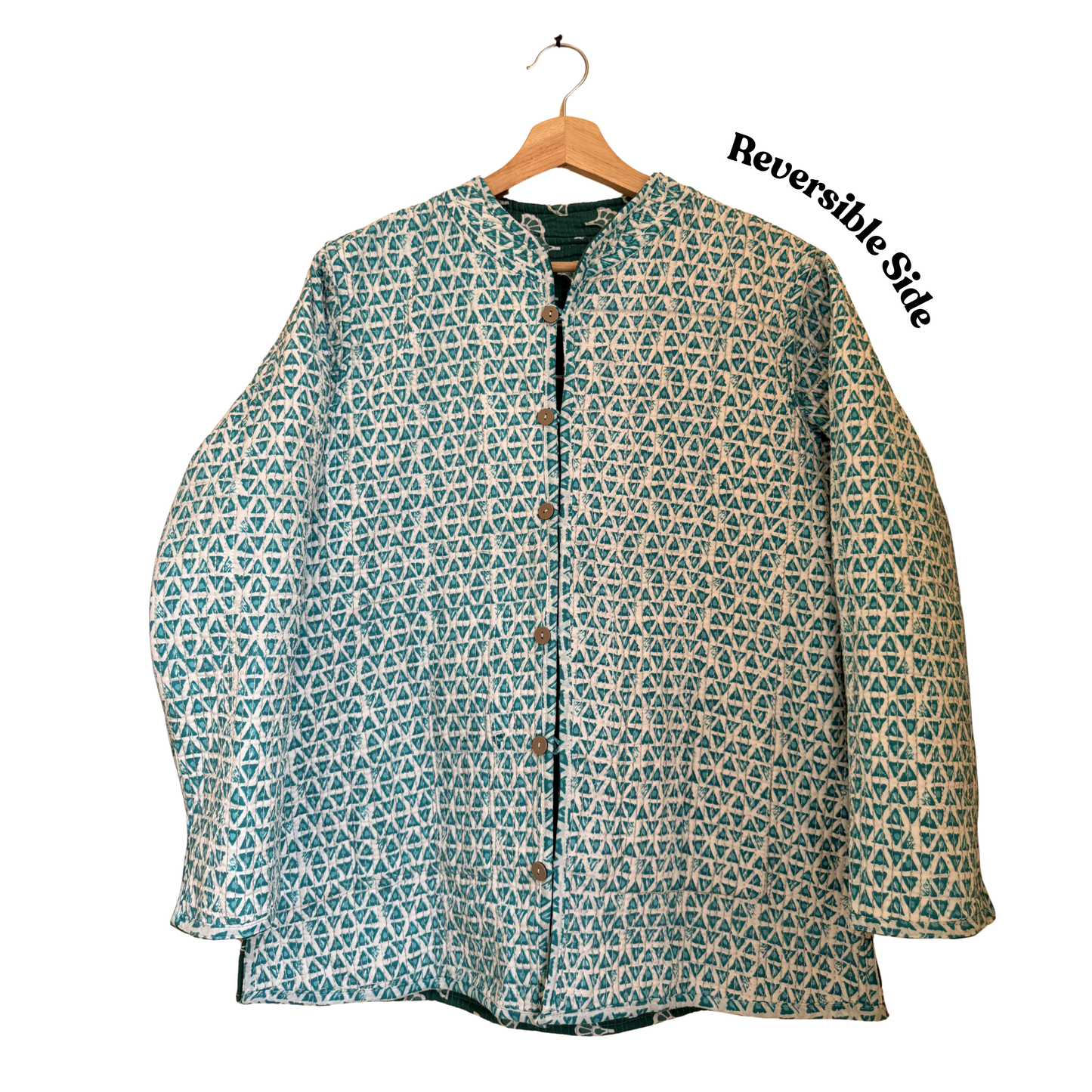 Forest Muse – Long Dark Green Cotton Quilted Reversible Jacket
