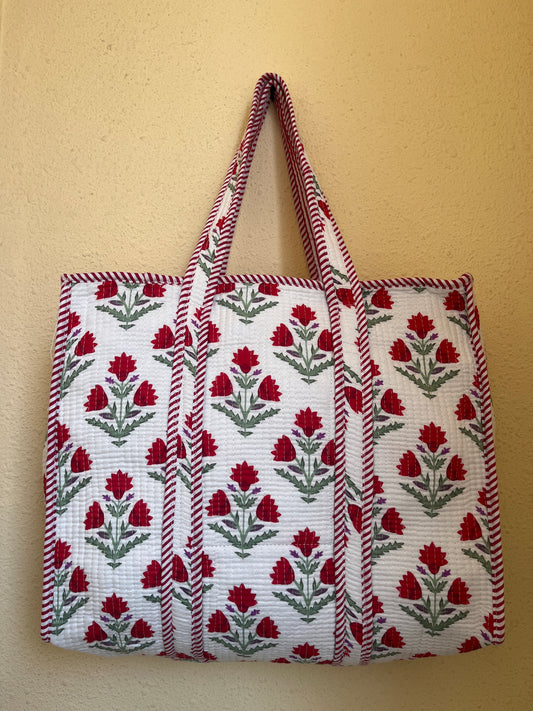 Scarlet White Bloom – Muse Tote Bag 16X16
