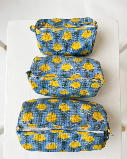 Blue Yellow Floral – Utility Pouch Pack of 3