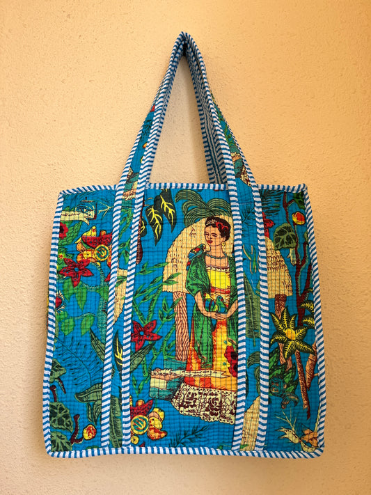 Blue Farida Quilted Mini Tote Bag 14X14