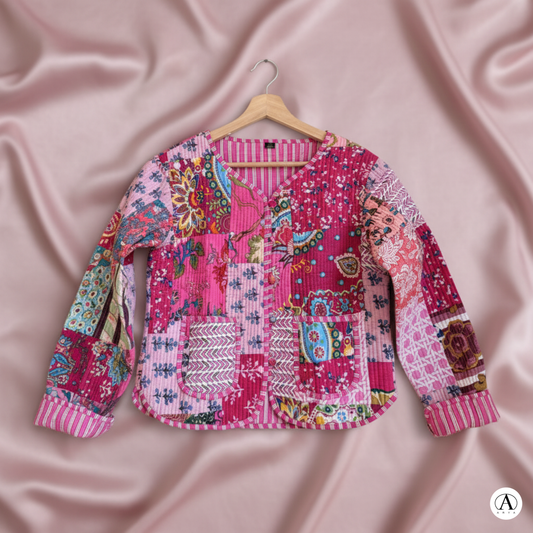 Candy Pink – Patchwork Cotton Quilted Reversible Jacket