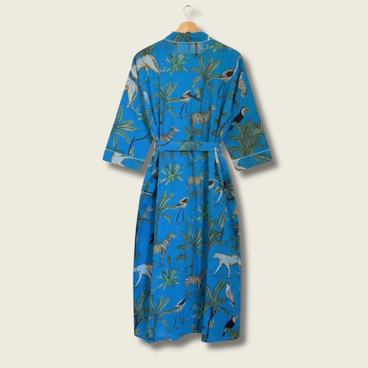 Sky Blue Safari Print – Women’s Cotton Kimono
