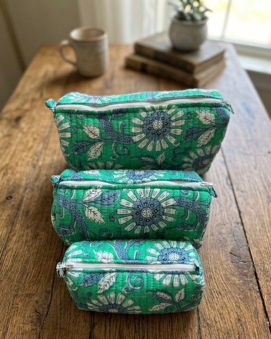 Green White Floral – Utility Pouch Pack of 3