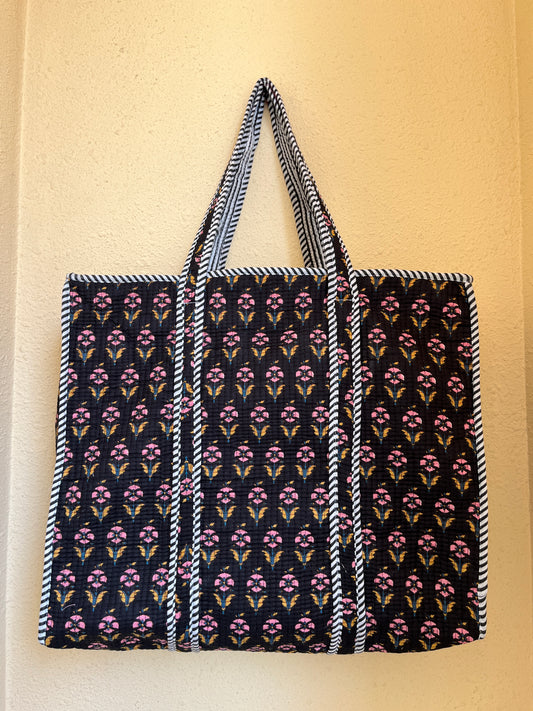 Black Midnight Petal – Wander Tote Bag 18x18