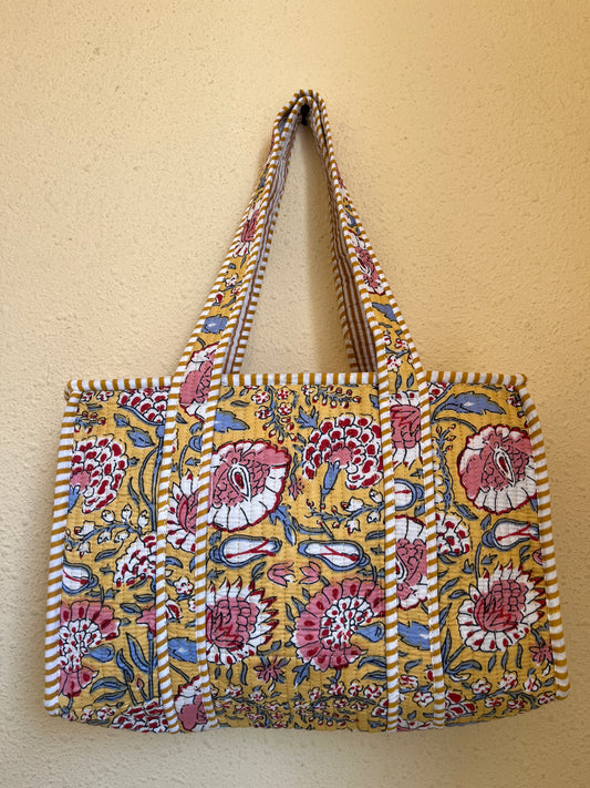 Yellow floral Quilted Mini Tote Bag 10X12