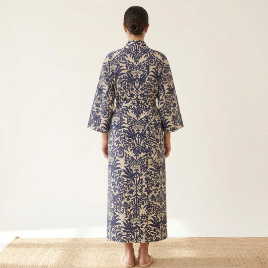 Indigo Blue Vine Muse – Women’s Cotton Kimono