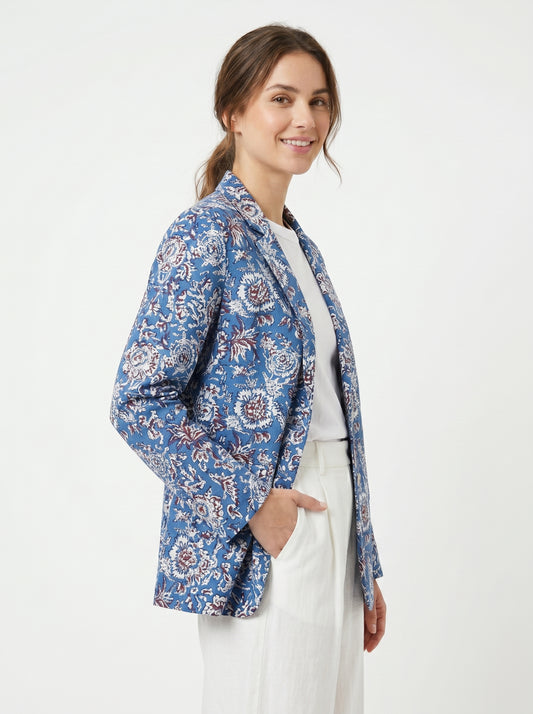 Women’s Blue Floral Blazer – Bold Statement Tailored Jacket