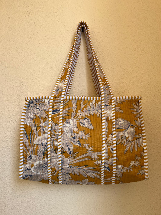 Yellow Floral -2 Quilted Mini Tote Bag 10X12
