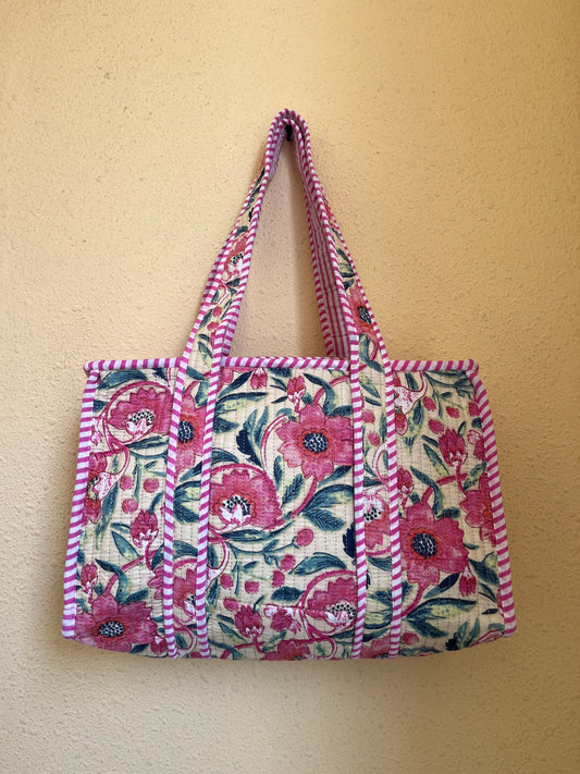 Pink floral-1 Quilted Mini Tote Bag 10X12