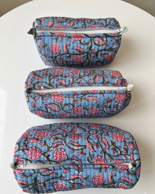 Blue Pink Floral – Utility Pouch Pack of 3