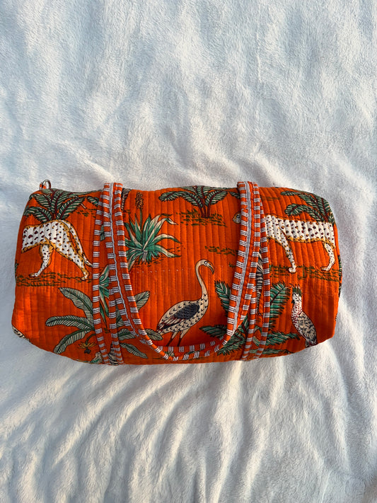 Orange Safari Print Quilted Cotton Duffle Bag – Lightweight Travel Weekender