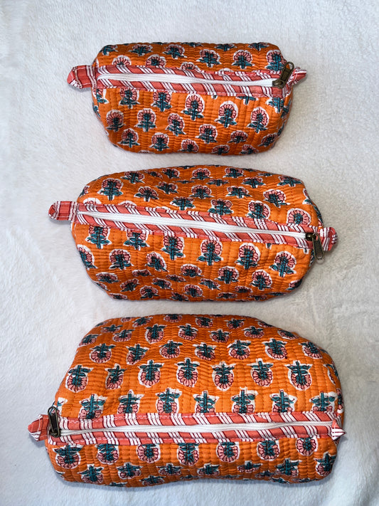 Orange Blue Floral – Utility Pouch Pack of 3