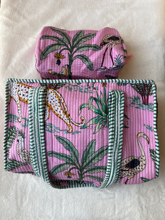 Pink Safari Quilted Tote & Pouch Set