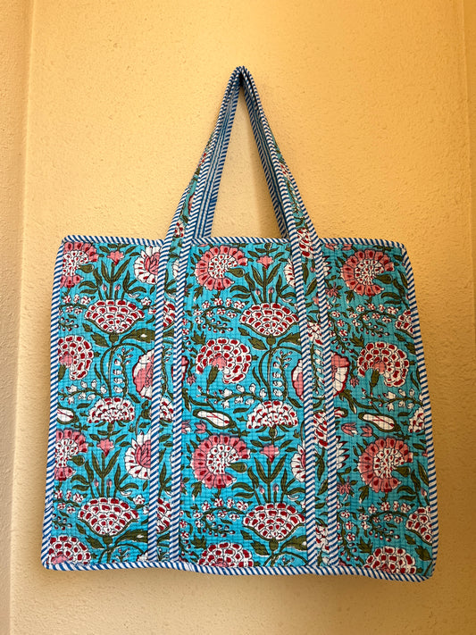 Turquoise Blue Bloom – Wander Tote Bag 18x18