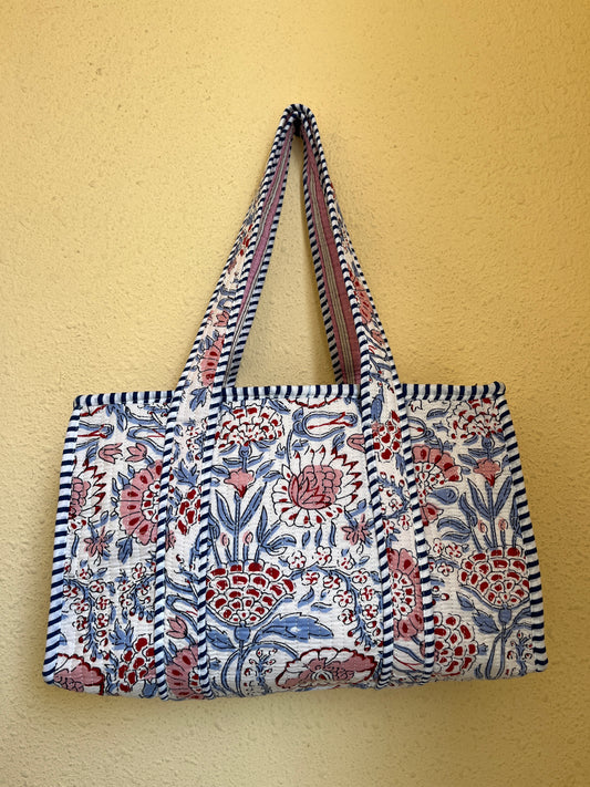 Red floral Quilted Mini Tote Bag 10X12