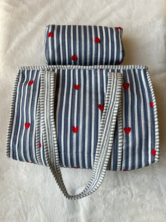  Grey heart – Quilted Tote & Pouch Set