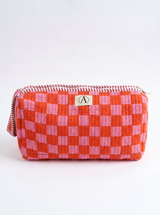 Classic Orange-Pink Checkered – Hair Styler Travel bag