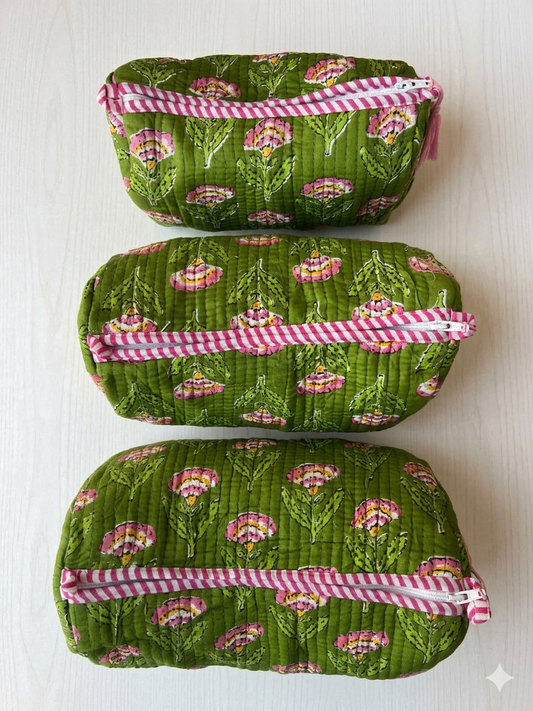 Green Pink Floral – Utility Pouch Pack of 3
