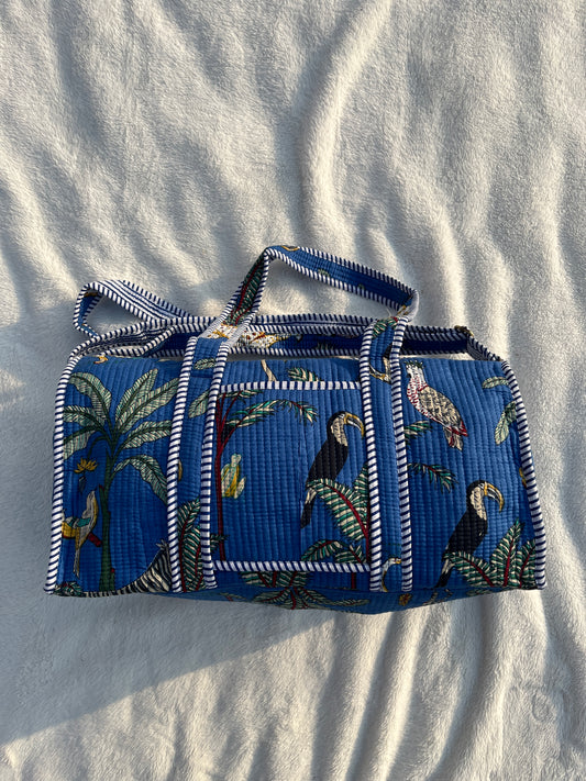 Blue Safari Print Quilted Cotton Duffle Bag – Lightweight Travel Weekender