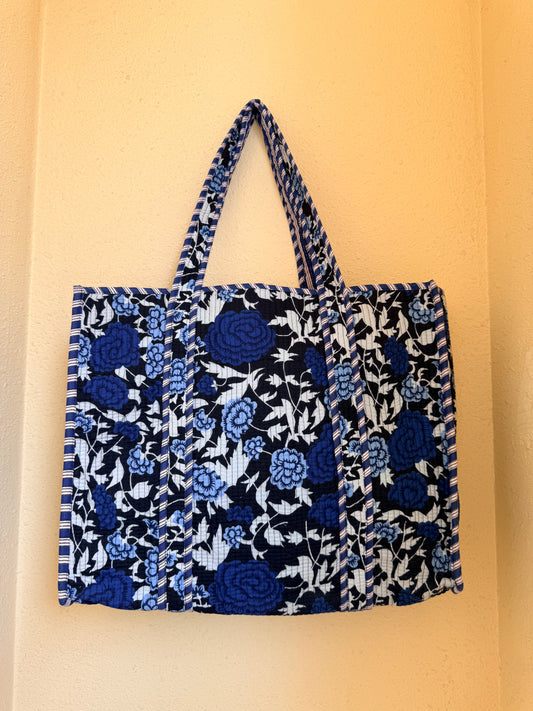 Blue Floral- 11 – Wander Reversible Tote Bag 18x18