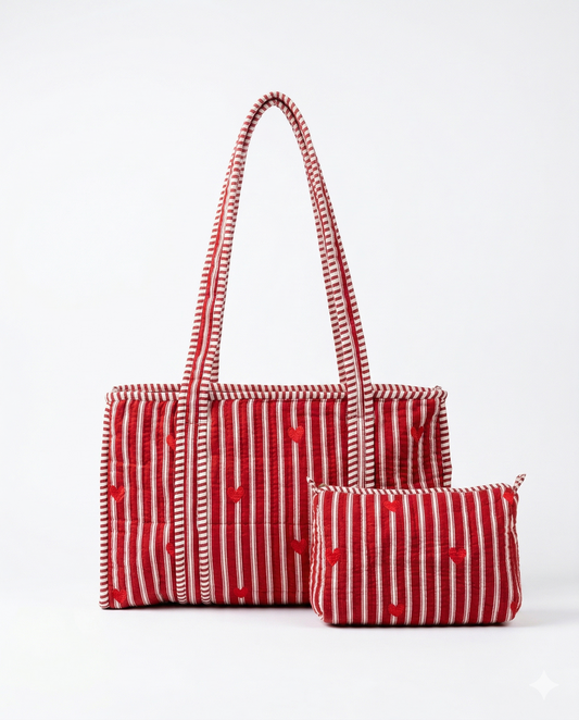 Heart Riot – Red Quilted Tote & Pouch Set