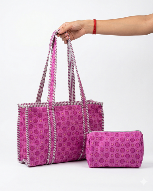 Lavender Pop – Bubble Quilted Tote & Pouch Set