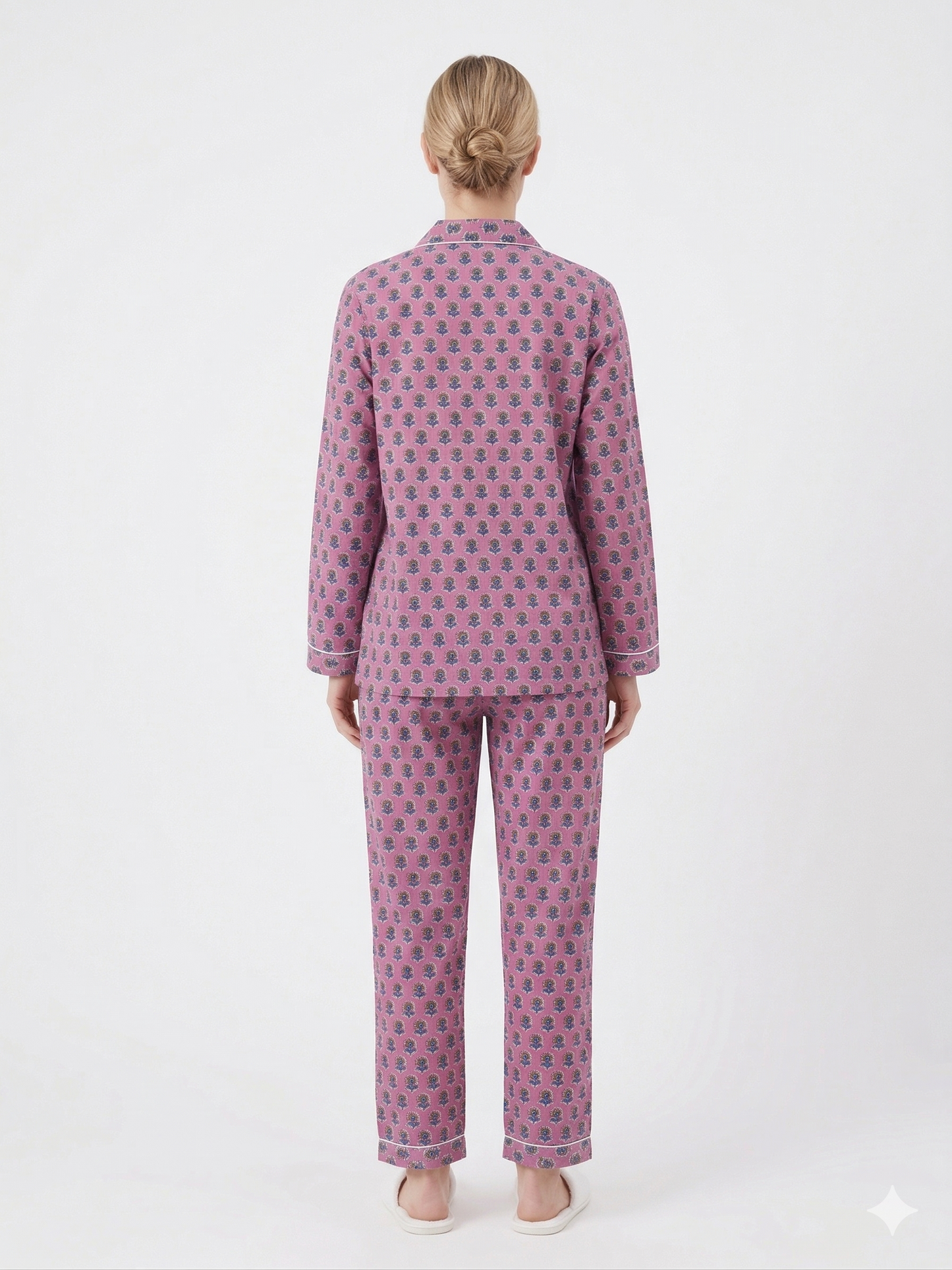 Women's Rosy Pink Bloom Cotton Night Suit Set – Elegant Two Piece Pajama Set