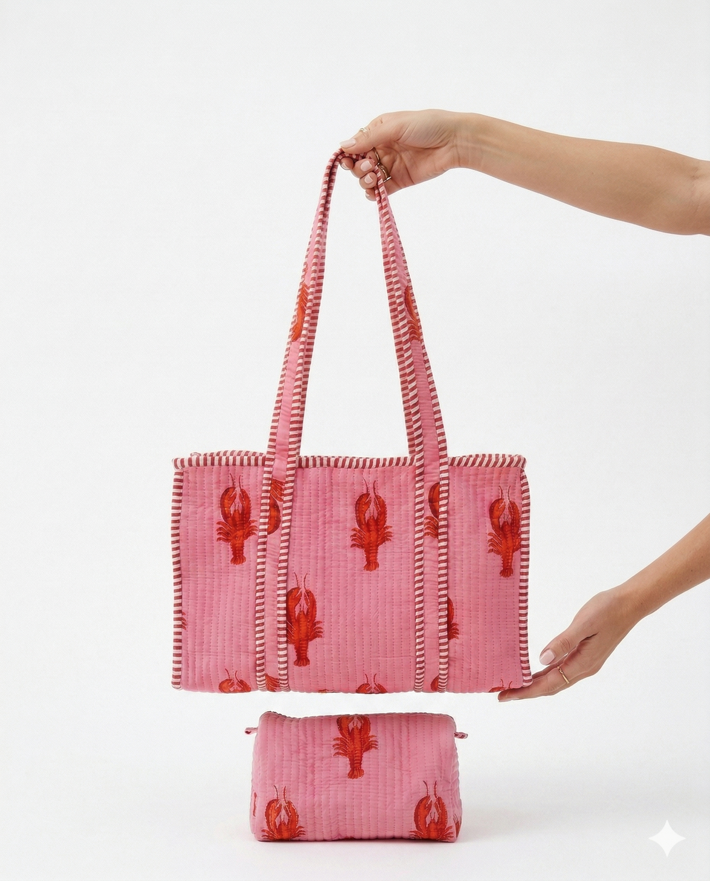 Lobster Love – Pink Quilted Tote & Pouch Set
