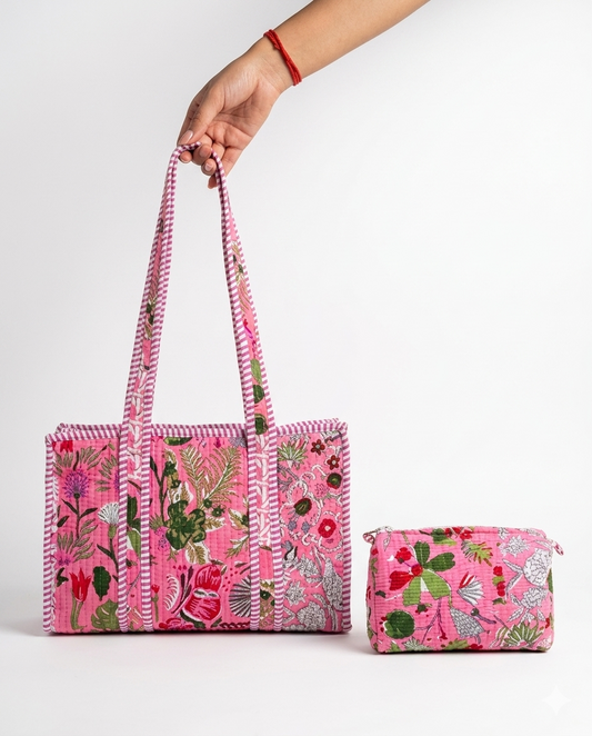 Patchwork Princess – Pink Quilted Tote & Pouch Set