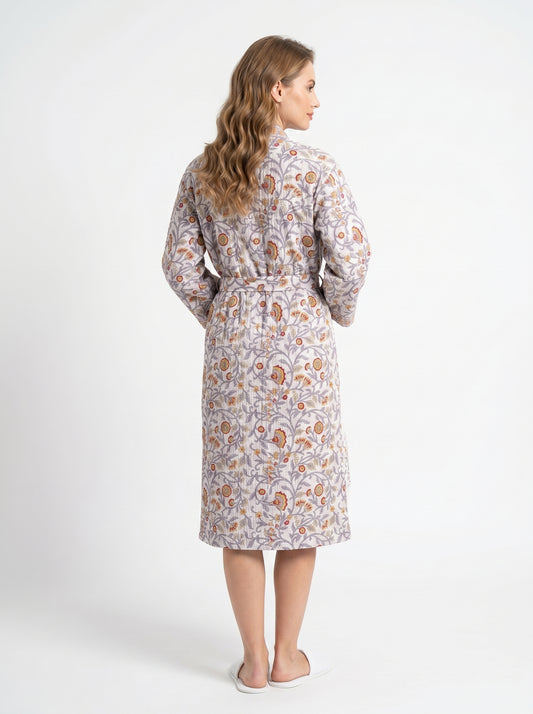 White Vine Petals Waffle Bathrobe – Luxury Spa Robe