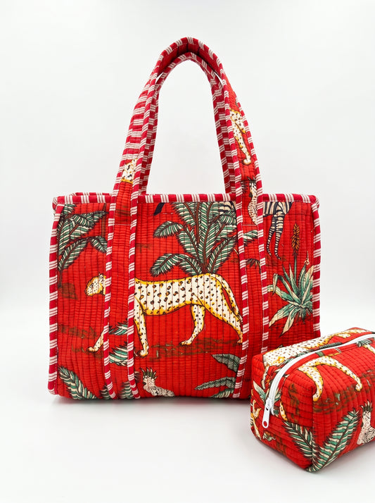 Red Safari Quilted Tote & Pouch Set