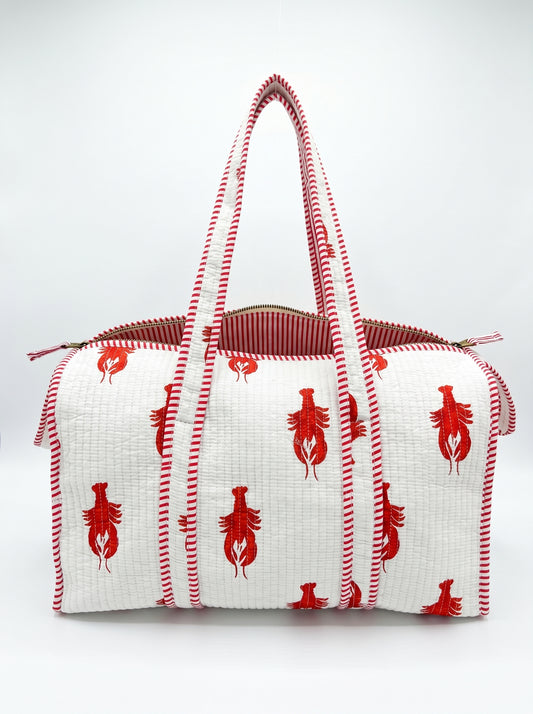 White Lobster Quilted Cotton Duffle Bag – Lightweight Travel Weekender
