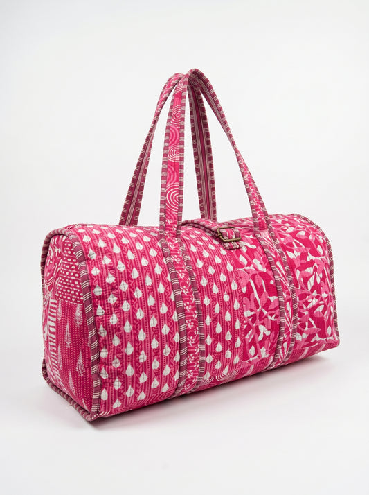 Princess Pink Drops Quilted Cotton Duffle Bag – Lightweight Travel Weekender