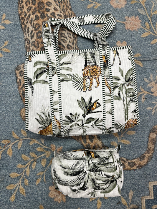White Jungle Muse Quilted Tote & Pouch Set