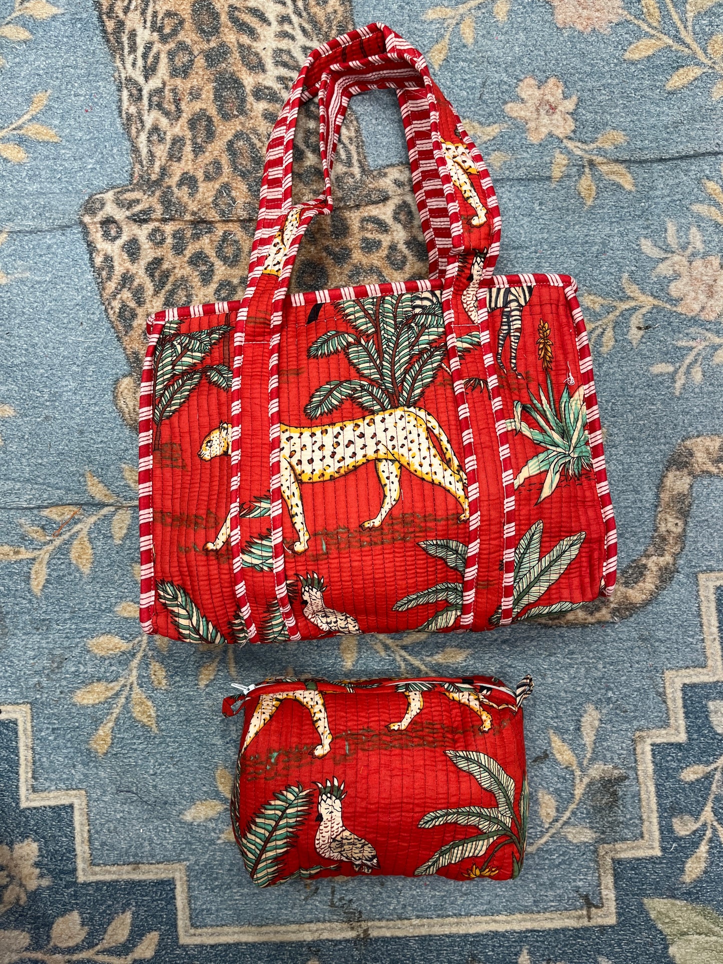 Red Safari Quilted Tote & Pouch Set