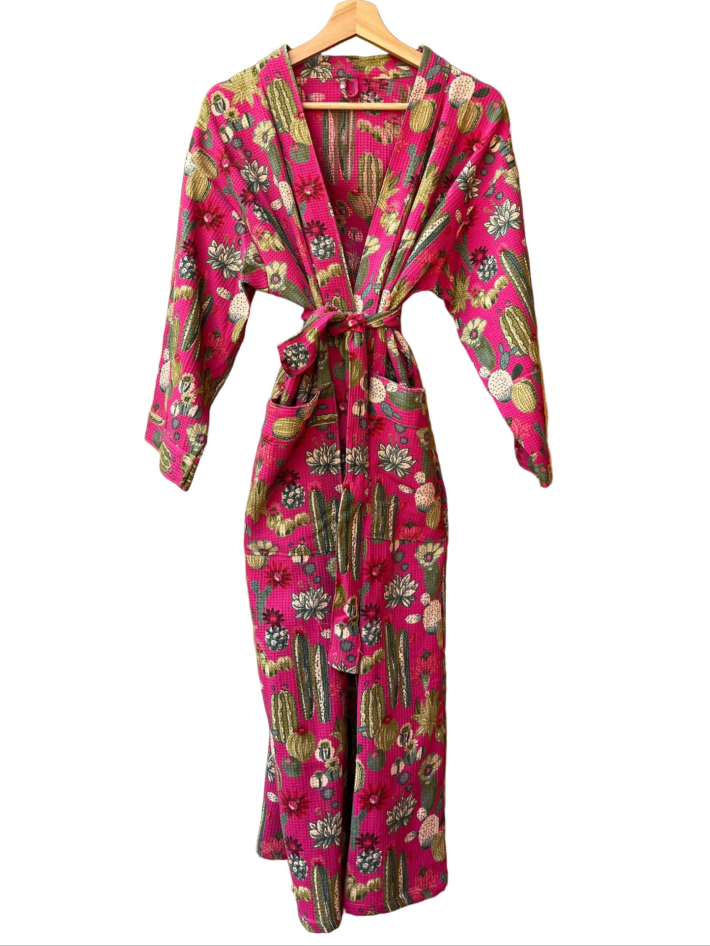 Cute Pink Cactus Plum Waffle Bathrobe – Luxury Spa Robe