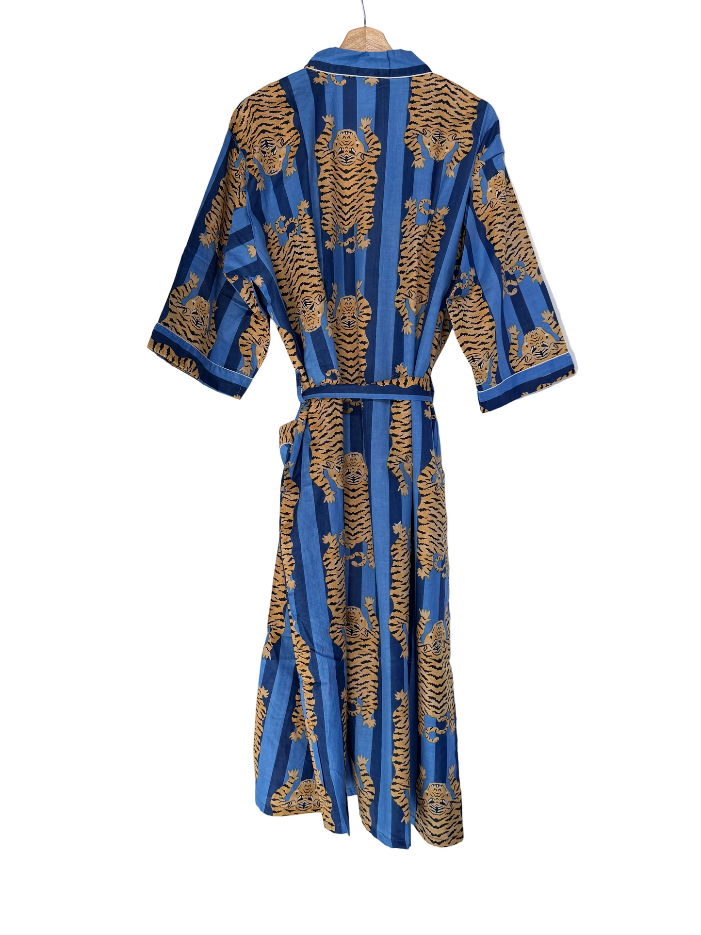 Tiger Blue Stripes-3 – Women’s Cotton Tibetan Kimono