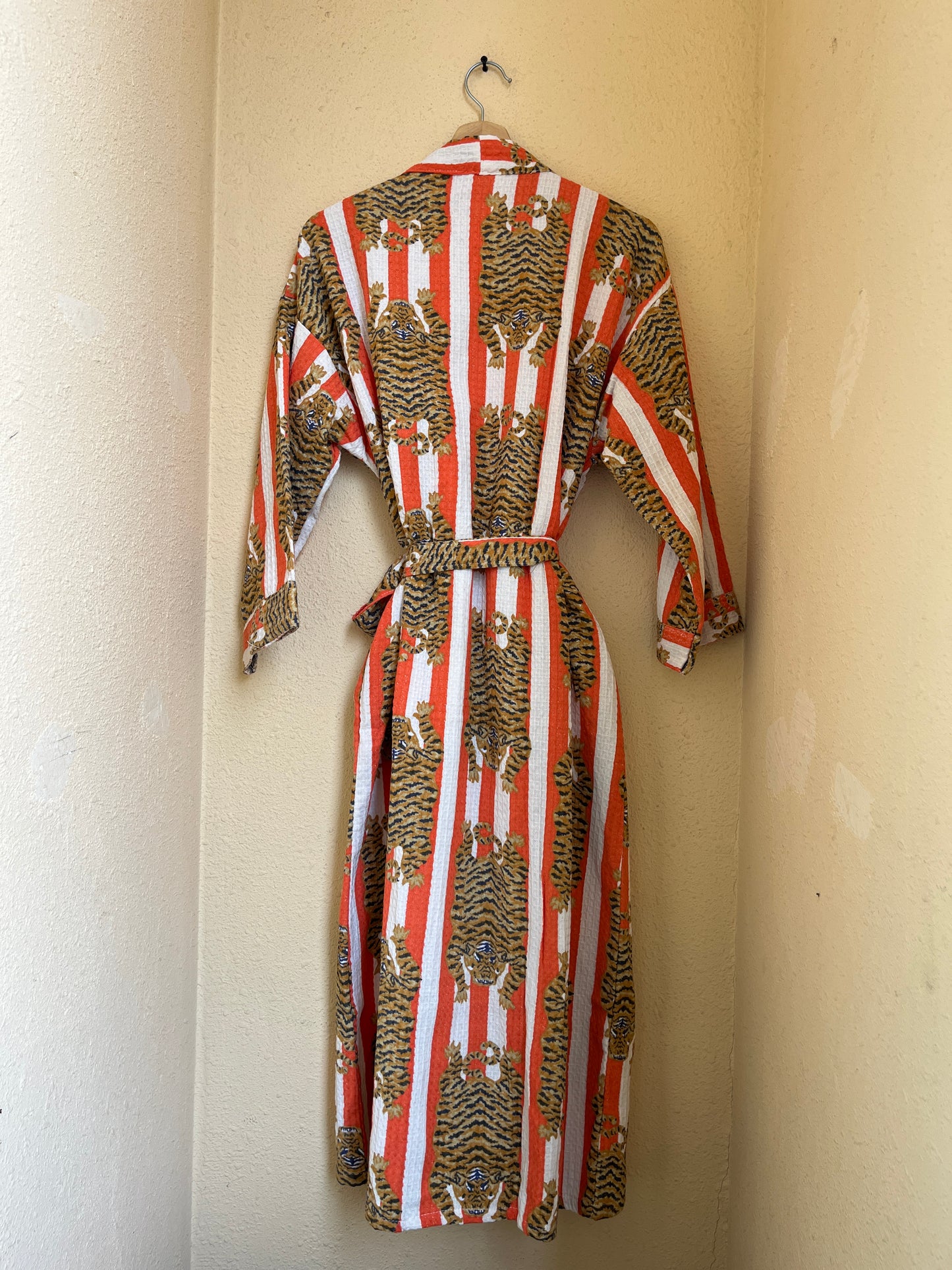 Bold Orange & White Stripe Tiger Waffle Bathrobe – Luxury Spa Robe